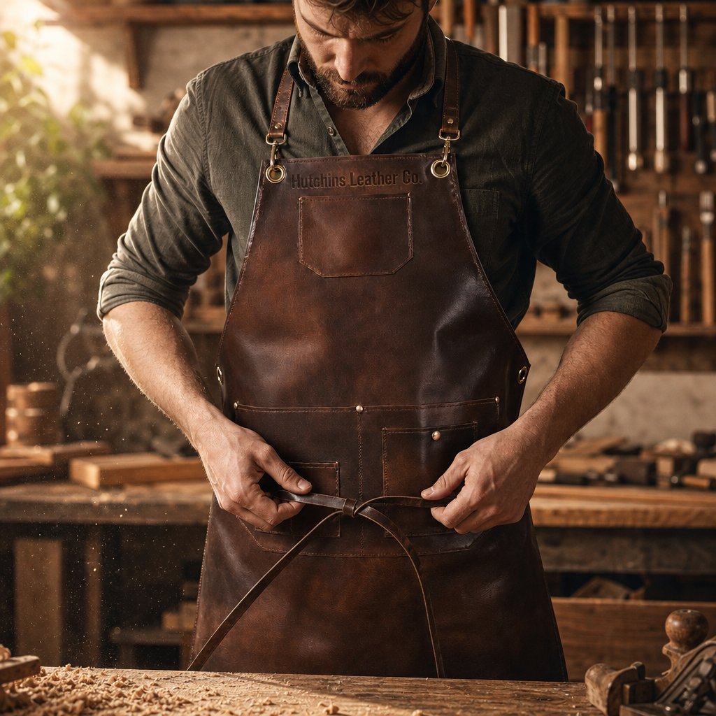 Daily use with the Hutchins Leather Co. Apron