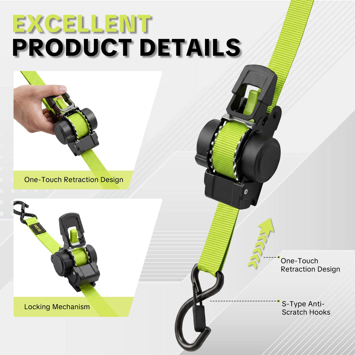 SEESE PRO Retractable Ratchet Straps
