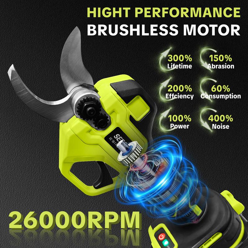 SEESE PRO Electric Pruning Shears, One-Hand Trigger, Two 21V Batteries