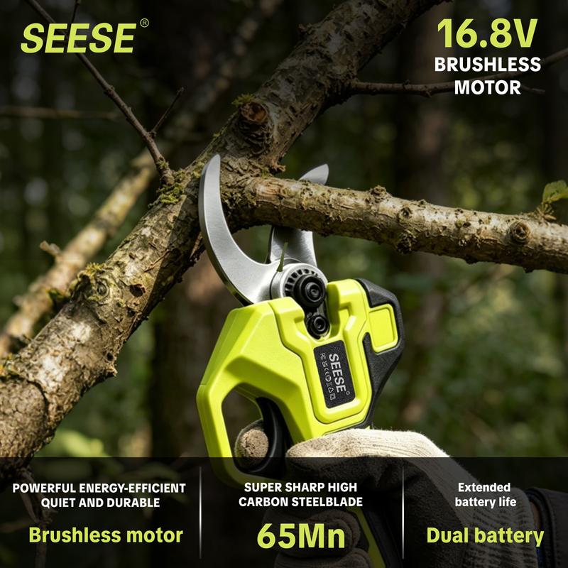SEESE PRO Electric Pruning Shears, One-Hand Trigger, Two 21V Batteries