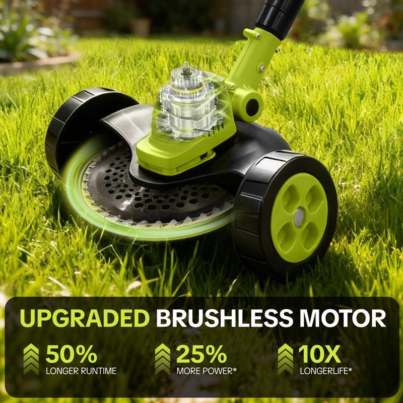 SEESE PRO Wheeled Weed Wacker — Metal Blade, Two Batteries