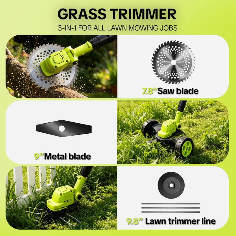 SEESE PRO Wheeled Weed Wacker — Metal Blade, Two Batteries