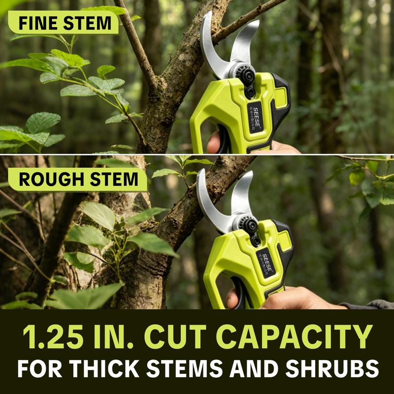 SEESE PRO Electric Pruning Shears, One-Hand Trigger, Two 21V Batteries