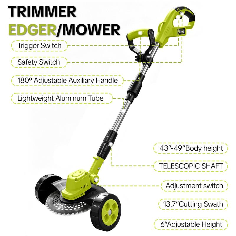 SEESE PRO Wheeled Weed Wacker — Metal Blade, Two Batteries