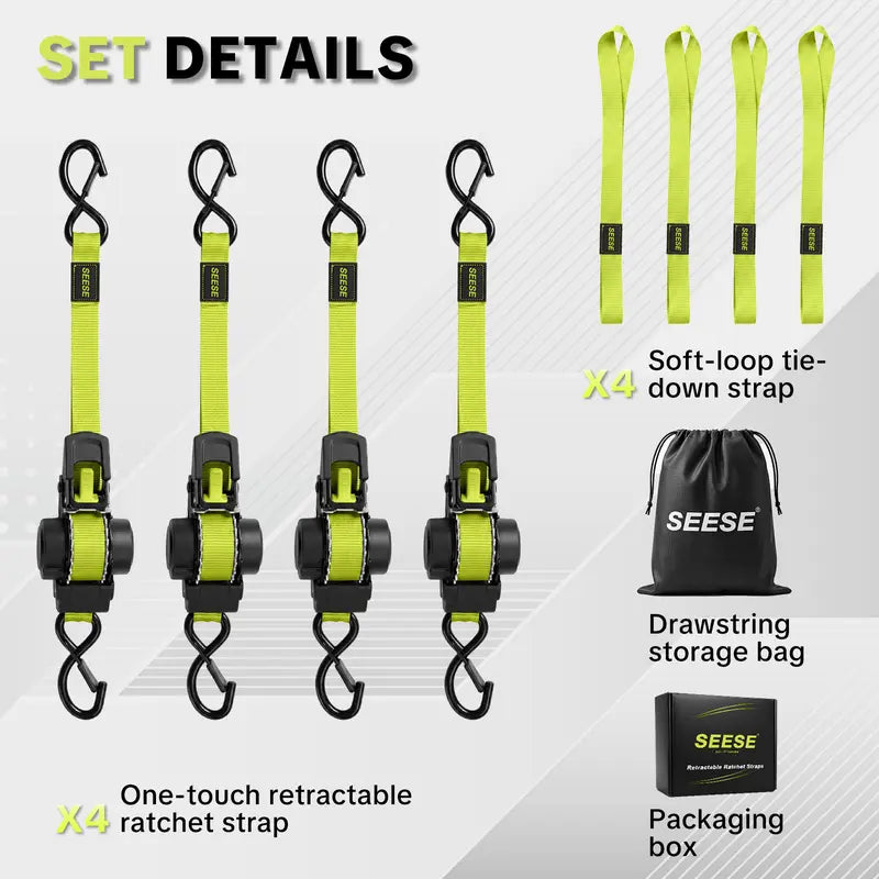 SEESE PRO Retractable Ratchet Straps