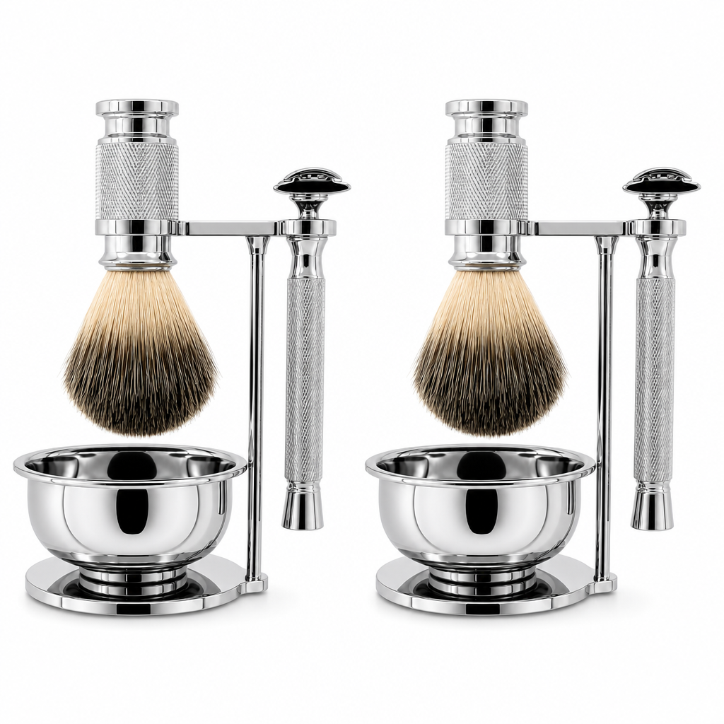 Sheffield Brass Safety Razor + Badger Brush Set